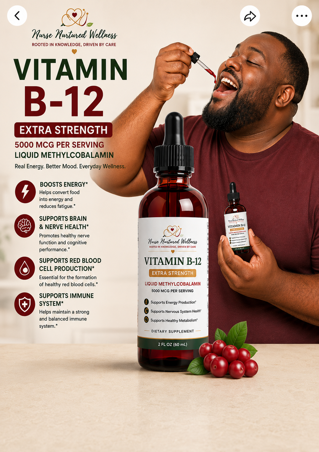 Nurse Nurtured Wellness Vitamin B12 Liquid Drops 5000 mcg